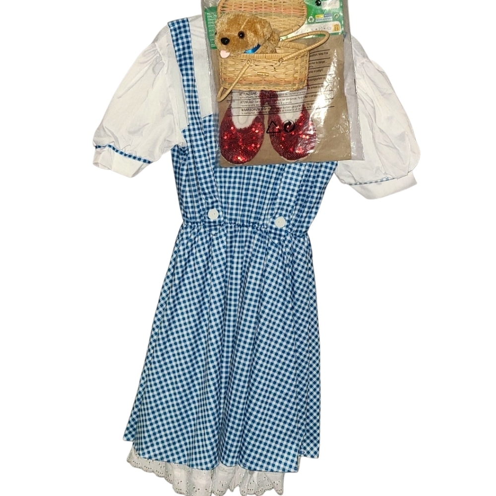 Rubies Wizard Of Oz Dorothy Costume Dress Red Slippers Basket Dog Blueβ Ribbon